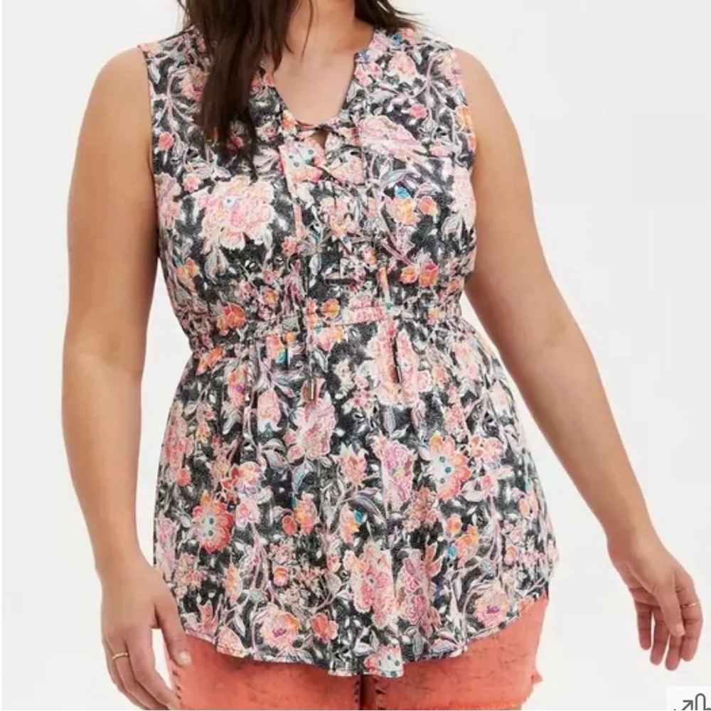 Torrid Floral Sleeveless Babydoll Tunic Top with Pockets Women’s Size 3X